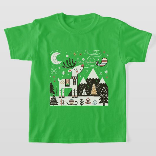  面白い北欧トナカイパターン Tシャツ (レイダウン)