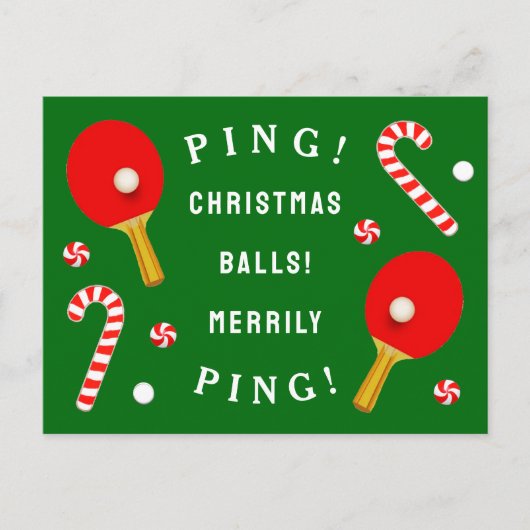 面白い卓球のクリスマス シーズンポストカード (正面)