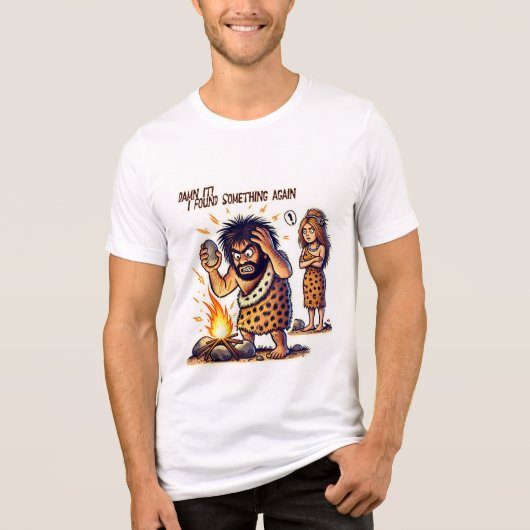 面白い原始人の火の発見 トライブレンドTシャツ (正面)