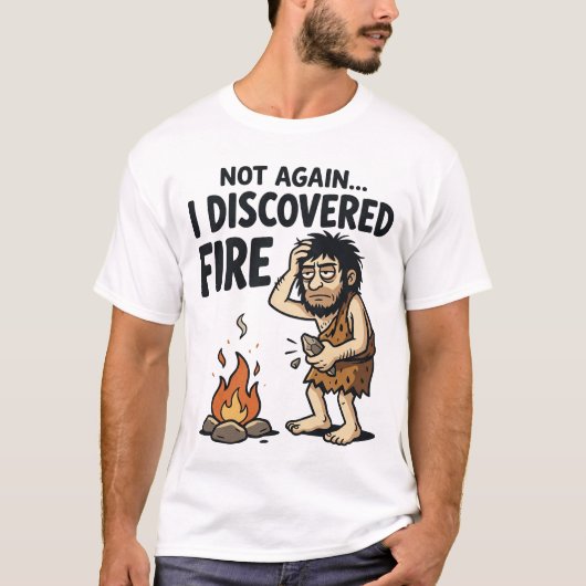 面白い原始人の火の発見Tシャツ Tシャツ (正面)