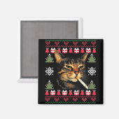 面白い喫煙猫のミーム ださいクリスマスセーター マグネット (正面/裏面)