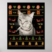 面白い喫煙猫のミーム クリスマスアグリーセーター ポスター (正面)