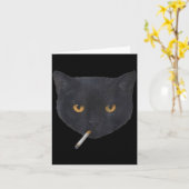 面白い喫煙黒猫の顔のミーム カード (黄色い花)