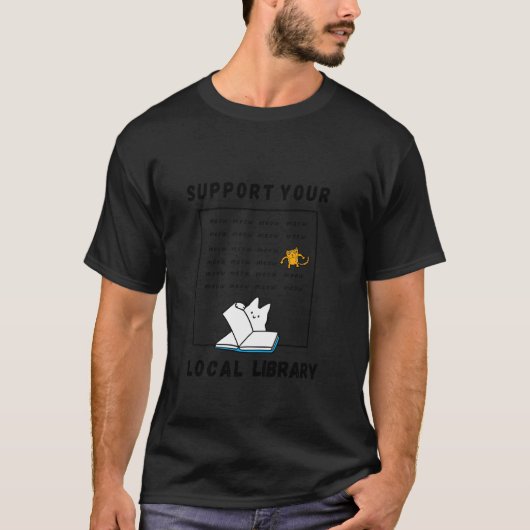 面白い地元図書館の読書家 猫 Tシャツ (正面)