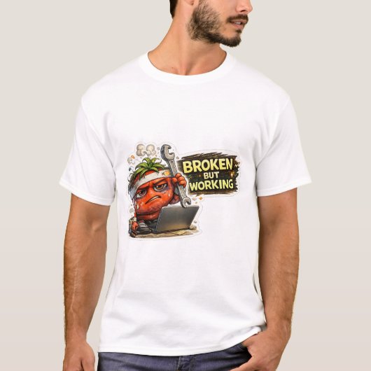 面白い壊れたけど動いてるレトロPCコンピューターギークT- Tシャツ (正面)