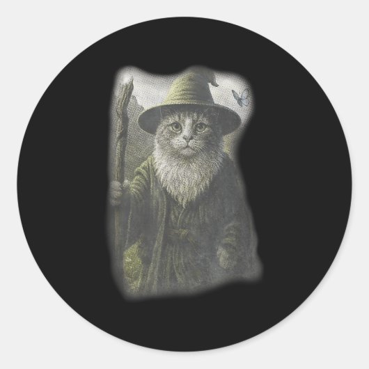 面白い変な子猫の魔法使いの幽霊猫のミーム Catdalf H ラウンドシール (正面)