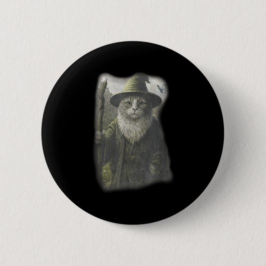 面白い変な子猫の魔法使いの幽霊猫のミーム Catdalf H 缶バッジ (正面)