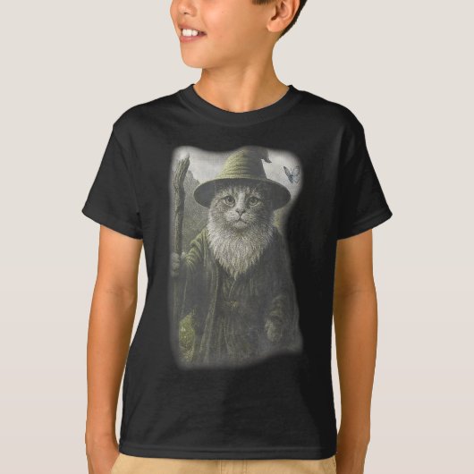 面白い変な子猫ウィザード幽霊猫ミームキャットダルフH Tシャツ (正面)