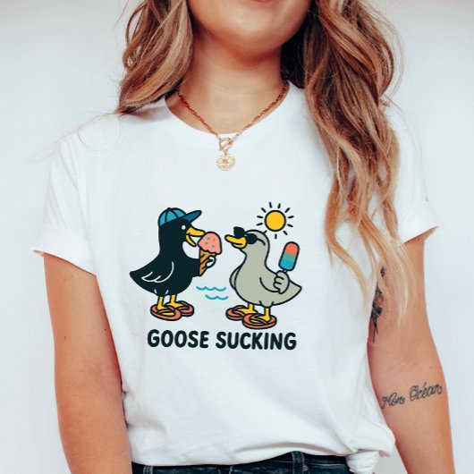 面白い夏のガチョウ; アイスクリームを持つガチョウ Tシャツ