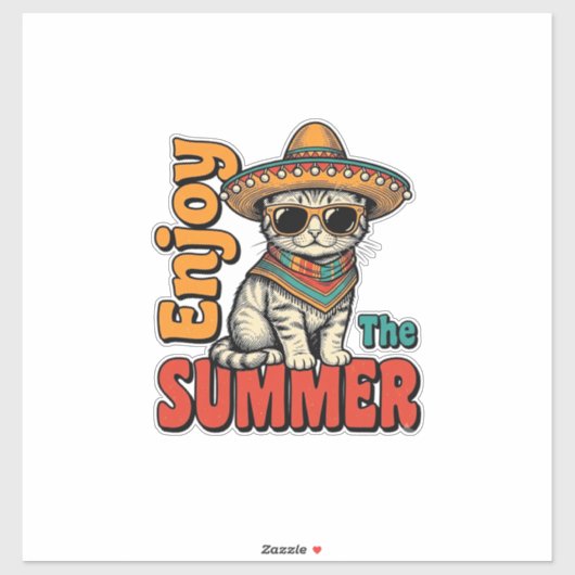 面白い夏の猫ソンブレロビンテージの彫刻デザイン シール (シート)
