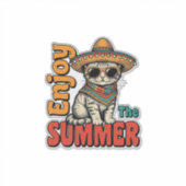 面白い夏の猫ソンブレロビンテージの彫刻デザイン シール (正面)