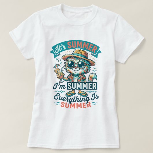 面白い夏の生き物 レトロなキャラクターTシャツ Tシャツ (デザイン正面)