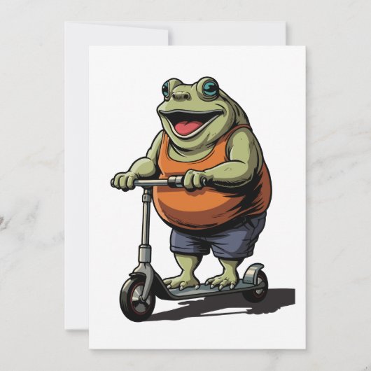 面白い太ったカエルがスクーターに乗ったキャラクター絵 | 招待状 (正面)