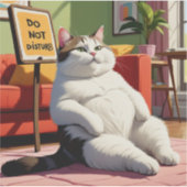 面白い太った猫のサイン ドゥノットディスターブ  シール (正面)