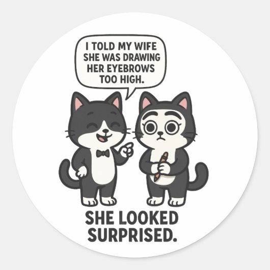 面白い夫婦猫のジョーク ラウンドシール (正面)