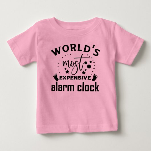 面白い女の子の高価な目覚まし時計ワードアート ベビーTシャツ (正面)
