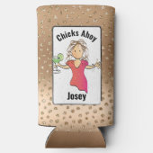 面白い女子旅行 女性カートゥーンチャーミー   スリム缶クーラー (裏面)