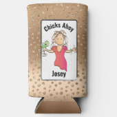 面白い女子旅行 女性カートゥーンチャーミー   スリム缶クーラー (正面)