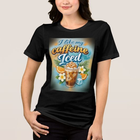 面白い女性のアイスコーヒー愛好家  トライブレンドＴシャツ (正面)
