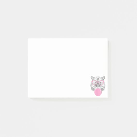 面白い女性のトラのメガネとピンクの風船ガムのアニメ ポストイット (正面)
