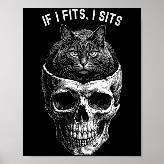 面白い女性用 黒猫 ドクロ Tシャツ If Fits Sit ポスター (正面)