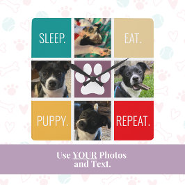 面白い子犬の睡眠は、繰り返し犬の恋人カラフル食べる スクエア壁時計