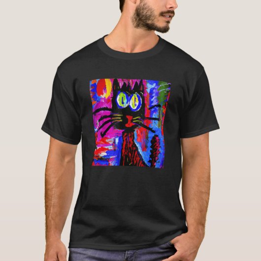 面白い子猫 黒猫のミーム Tシャツ (正面)