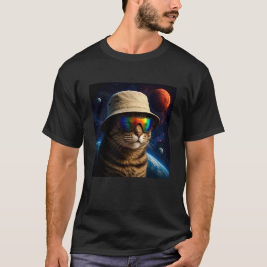 面白い宇宙の猫宇宙飛行士のミーム Tシャツ (正面)