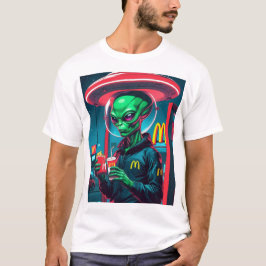 面白い宇宙人のファストフードデザイン Tシャツ