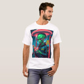 面白い宇宙人のファストフードデザイン Tシャツ (正面フル)