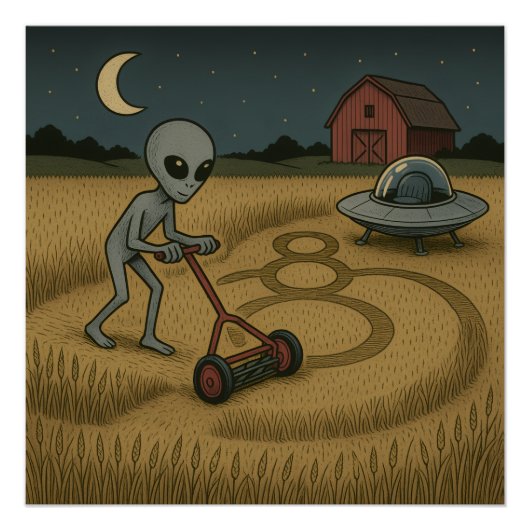 面白い宇宙人 UFO ミステリーサークル SF ポスター (正面)