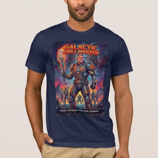 面白い宇宙兵士BBQグリルマスターのパロディ Tシャツ (正面)