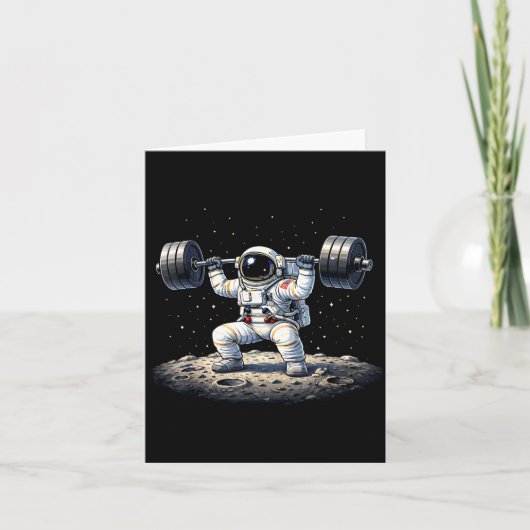 面白い宇宙飛行士のウェイトリフティング宇宙フィットネスジム カード (正面)