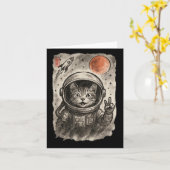 面白い宇宙飛行士の猫が自撮りしている宇宙キティが好き カード (黄色い花)