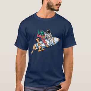 面白い宇宙飛行士エイリアンロケットグラフィックTシャツ スペース楽しい Tシャツ