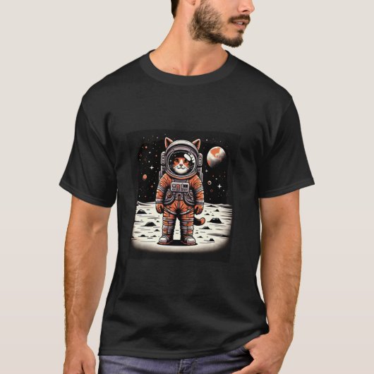 面白い宇宙飛行士 猫 月の上の宇宙猫 子猫 K Tシャツ (正面)