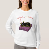 面白い寝ている黒猫の長袖フーディーTシャツ Tシャツ (正面)