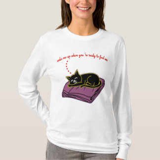 面白い寝ている黒猫の長袖フーディーTシャツ Tシャツ