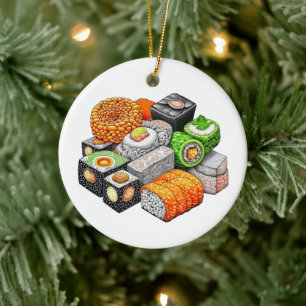 面白い寿司の駄洒落クリスマス セラミックオーナメント