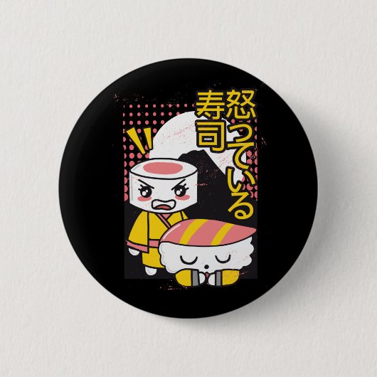 面白い寿司空手ファイターズのキャラクターデザイン 缶バッジ (正面)