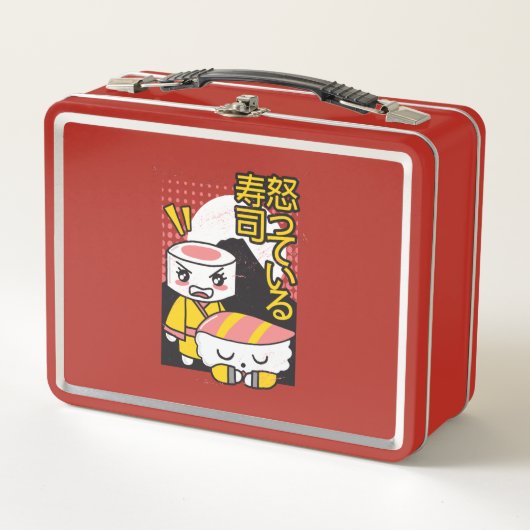 面白い寿司空手道選手のキャラクターデザイン メタルランチボックス (正面)