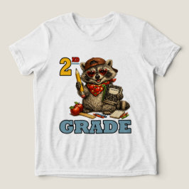 面白い小学2年生の野生のアライグマのバックトゥスクール トライブレンドTシャツ