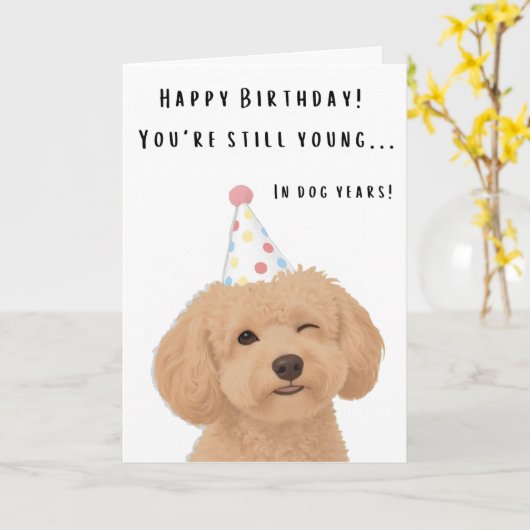 面白い年齢のジョーク 犬の誕生日カード カード (黄色い花)