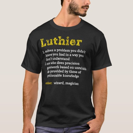 面白い弦楽器製作者辞書定義グッズ ブラック Tシャツ (正面)