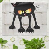 面白い怖い黒猫の漫画 キッチンタオル (折り畳み)