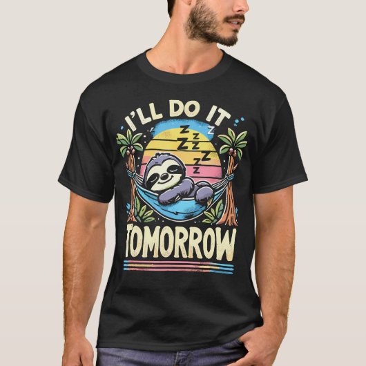 面白い怠けナマケモノ寝る ぐうたら Tシャツ (正面)