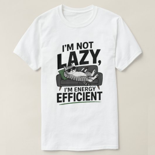 面白い怠け猫 実は省エネ Tシャツ (デザイン正面)