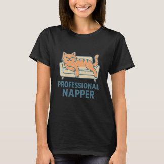 面白い怠け猫Tシャツ プロフェッショナル・ナッパー Tシャツ