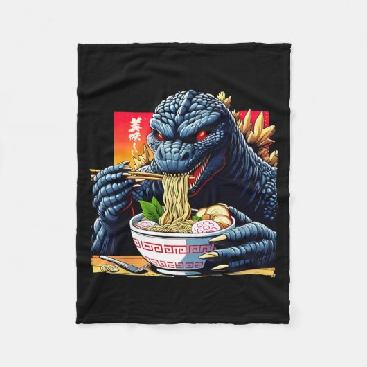 面白い怪獣がラーメンを食べる 日本のモンスター好きの飾り フリースブランケット (正面)