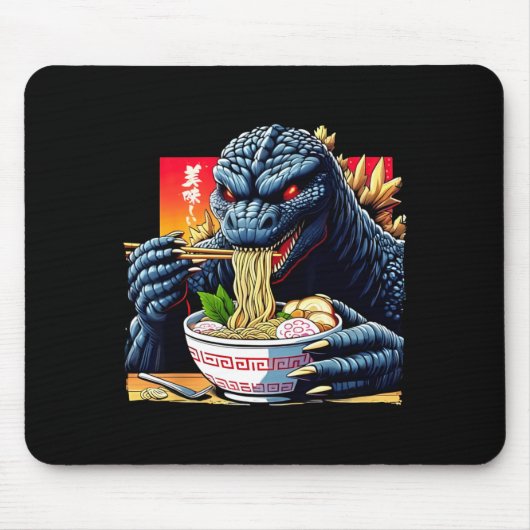 面白い怪獣がラーメンを食べる 日本のモンスター好き ビ マウスパッド (正面)